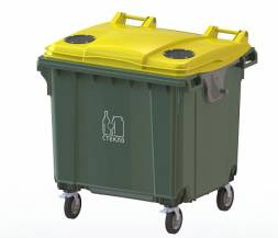 Контейнер пластиковый для мусора (ТБО/ТКО) с резиновыми клапанами и нанесением "Стекло", 1100 л