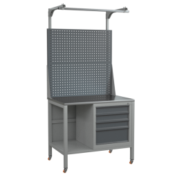 Верстак на колесах 1000 с двойным экраном и тумбой с 4 выдвижными ящиками [17142]