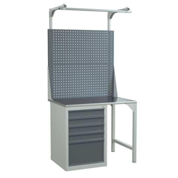 Верстак 1000 с тумбой с 5 выдвижными ящиками и экраном с консолями [17242]