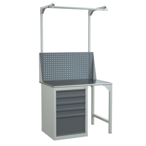 Верстак 1000 с тумбой с 5 выдвижными ящиками и экраном с консолями [17242]