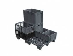 Паллет (поддон) пластиковый перфорированный на ножках, 1200х800х140 мм, серый [02.102.91.Q]