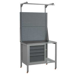 Верстак на колесах 1000 с двойным экраном и тумбой с 4 выдвижными ящиками [17143]