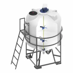 Емкость ЦКТ 5000 с патрубком 110 мм белый в обрешетке с лестницей с трехъярусной лопастной Ж-Т мешалкой