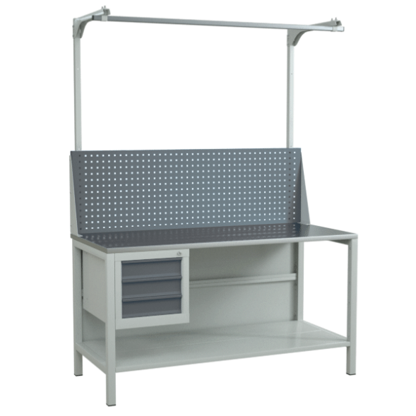 Верстак 1500 с экраном и тумбой для инструментов сборный [17254]