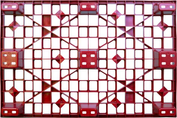 Паллет (поддон) пластиковый перфорированный на 9-ти ножках вкладываемый, 1200х800х160 мм, красный [TR 1208 L]