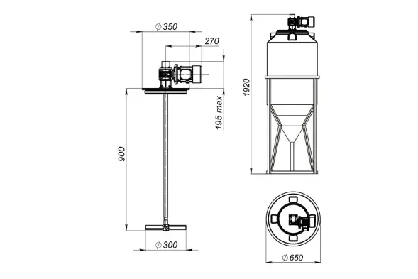 Емкость ФМ 240 в обрешетке с лопастной мешалкой