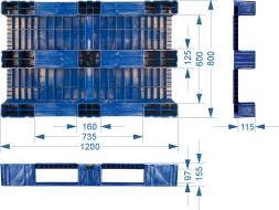 Паллет (поддон) пластиковый сплошной на 3-х полозьях, 1200x800х150 мм, красный [TR 1208-1]