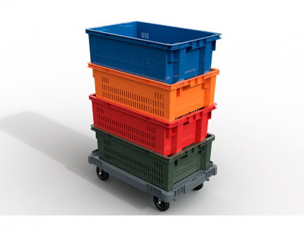 Пластиковая тележка 600х400 мм для контейнеров (сплошная) колеса без тормозов