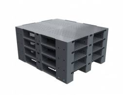 Паллет (поддон) пластиковый перфорированный на 3-х полозьях, 1200х1000х150 мм, серый [02.114.91.PEF]
