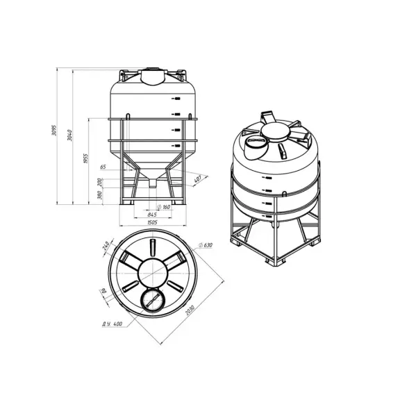 Емкость ЦКТ 5000 л с патрубком 90мм под плотность до 1,5 г/см3 белая в обрешетке